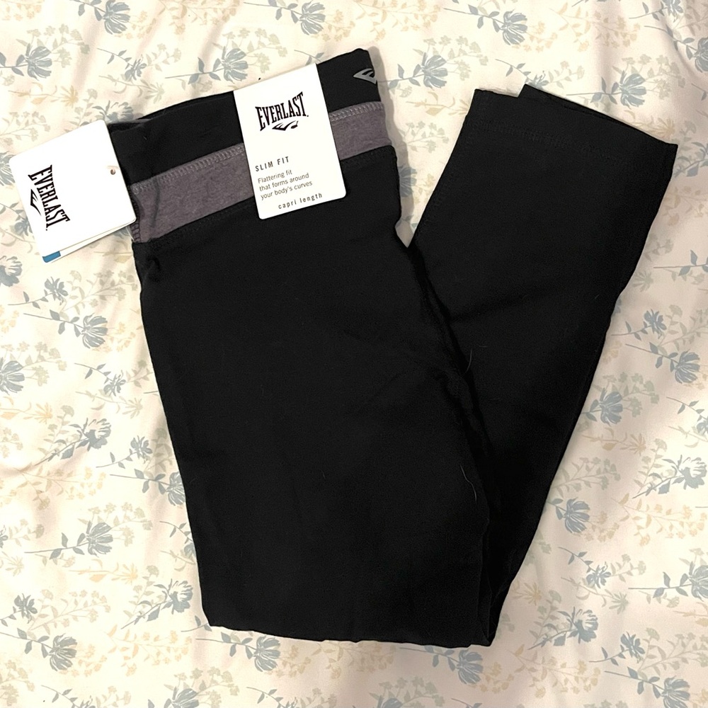 Everlast Black Knee Leggings with Gray Inner Waistband